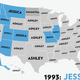 Illustration for article titled Map: Six Decades of the Most Popular Names for Girls, State-by-State